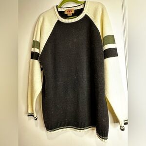 Vintage 90’s PJ Mark Crew Neck Sweater Knit Black Body Raglan Striped Sleeves.
